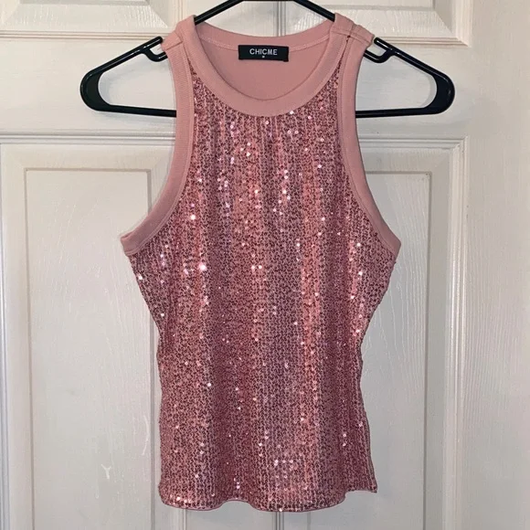 ChicMe Sparkling Pink Sequin Tank Top - Picture 3 of 12